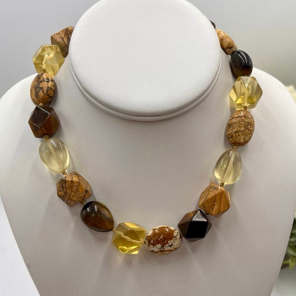 Sigrid Olsen Vintage Stone‎ Tigers Eye Jasper Yellow Chunky Beaded Necklace